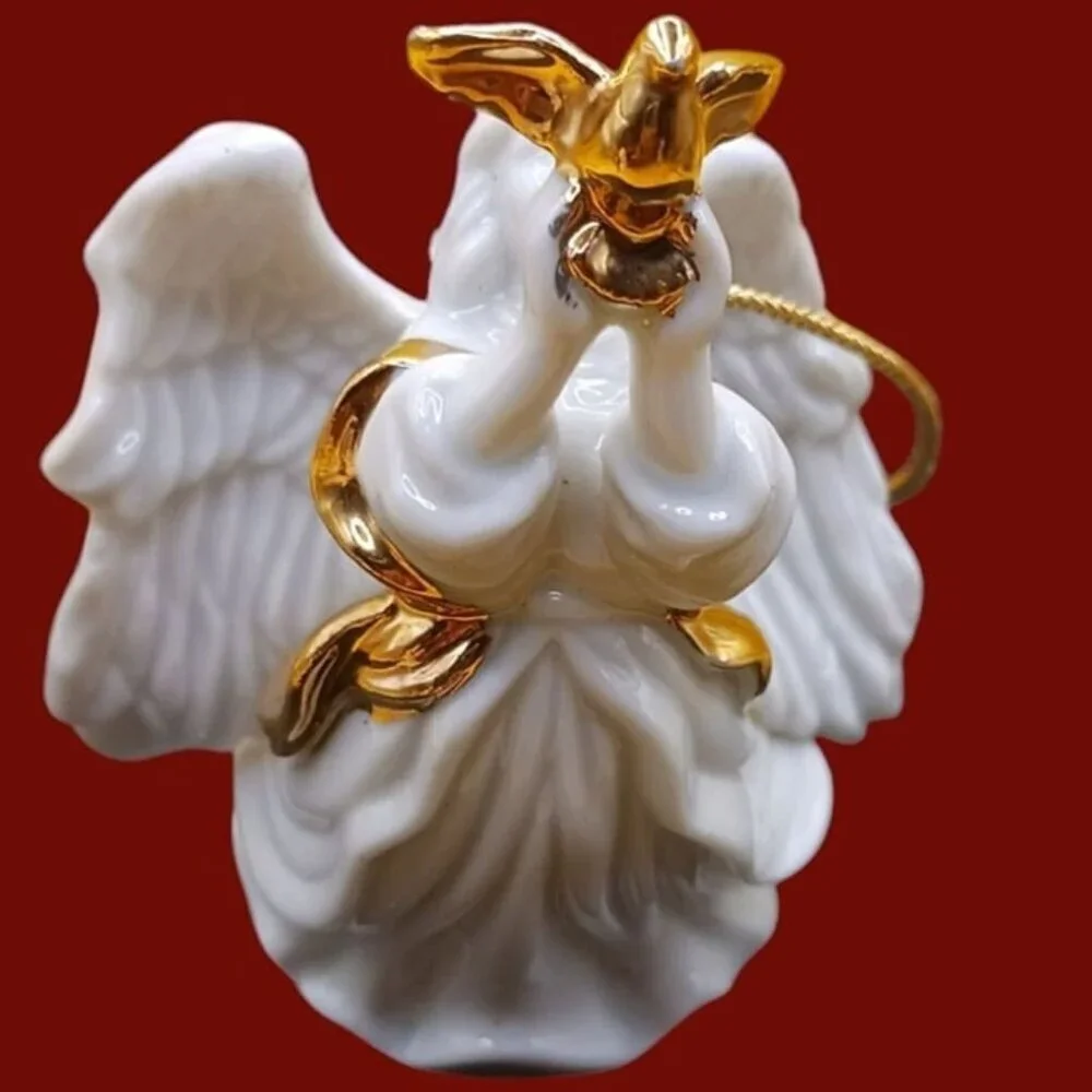 Lefton  Angel ornament with gold  dove  christmas ornament 3 1/2